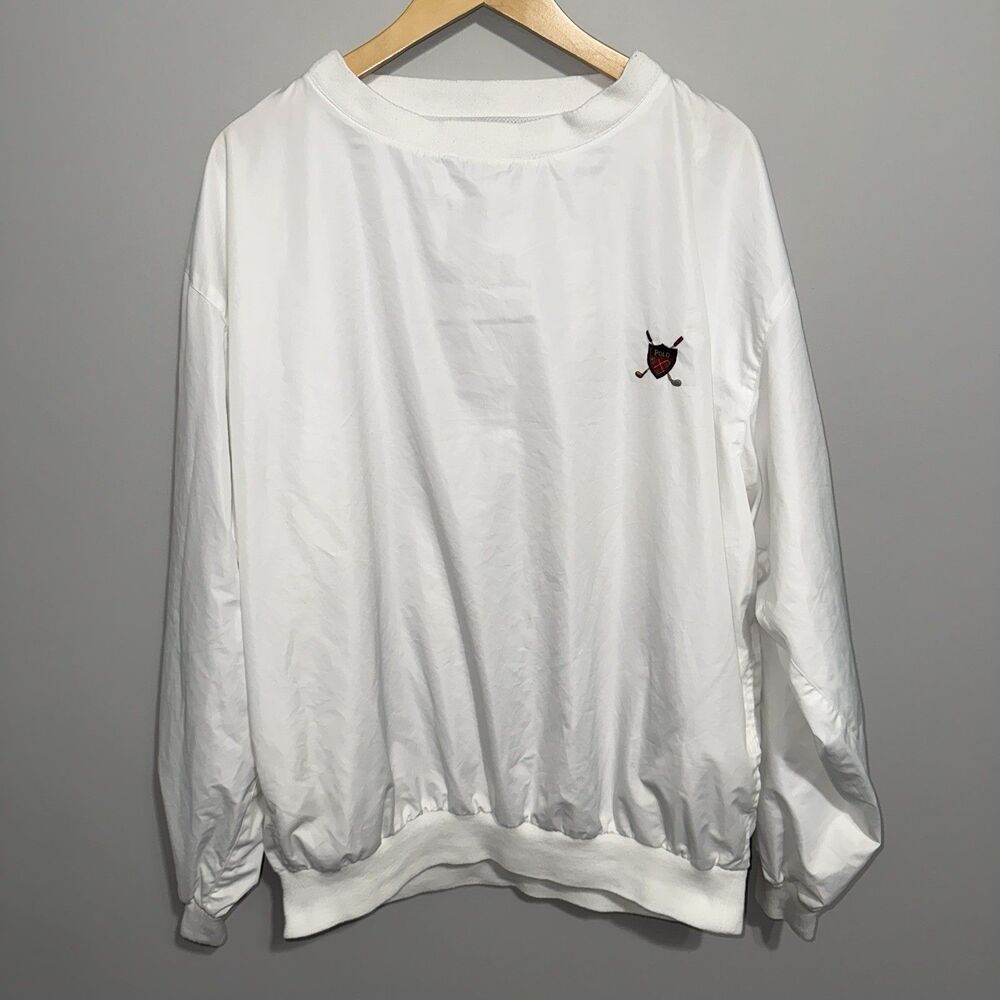 Vintage 90s Polo Golf Ralph Lauren Pull Over Windbreaker Jacket White Men's XL